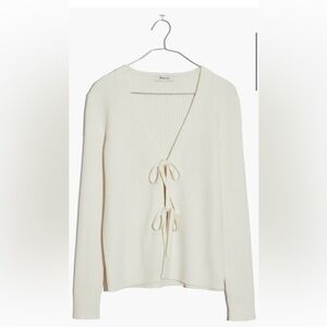 Madewell Ivory V-Neck Tie-Front Sweater